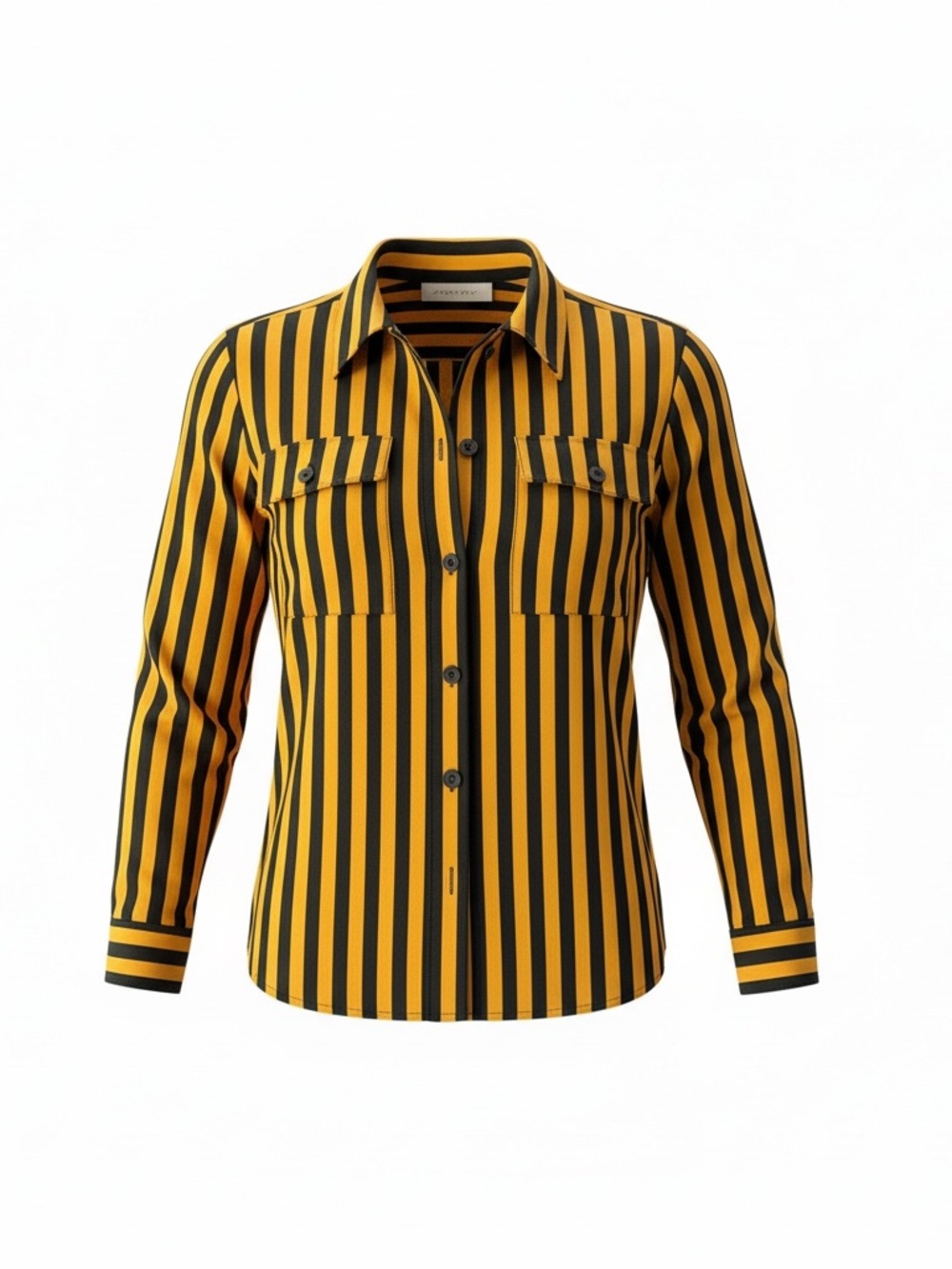 Jones New York Blouse Womens Size 8 Striped Black & Mustard Yellow Button Down - Picture 2 of 6